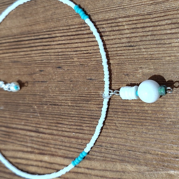 Turquoise Blue and  White Beaded Ladies Necklace, Handmade Ladies Necklace - Picture 5 of 5